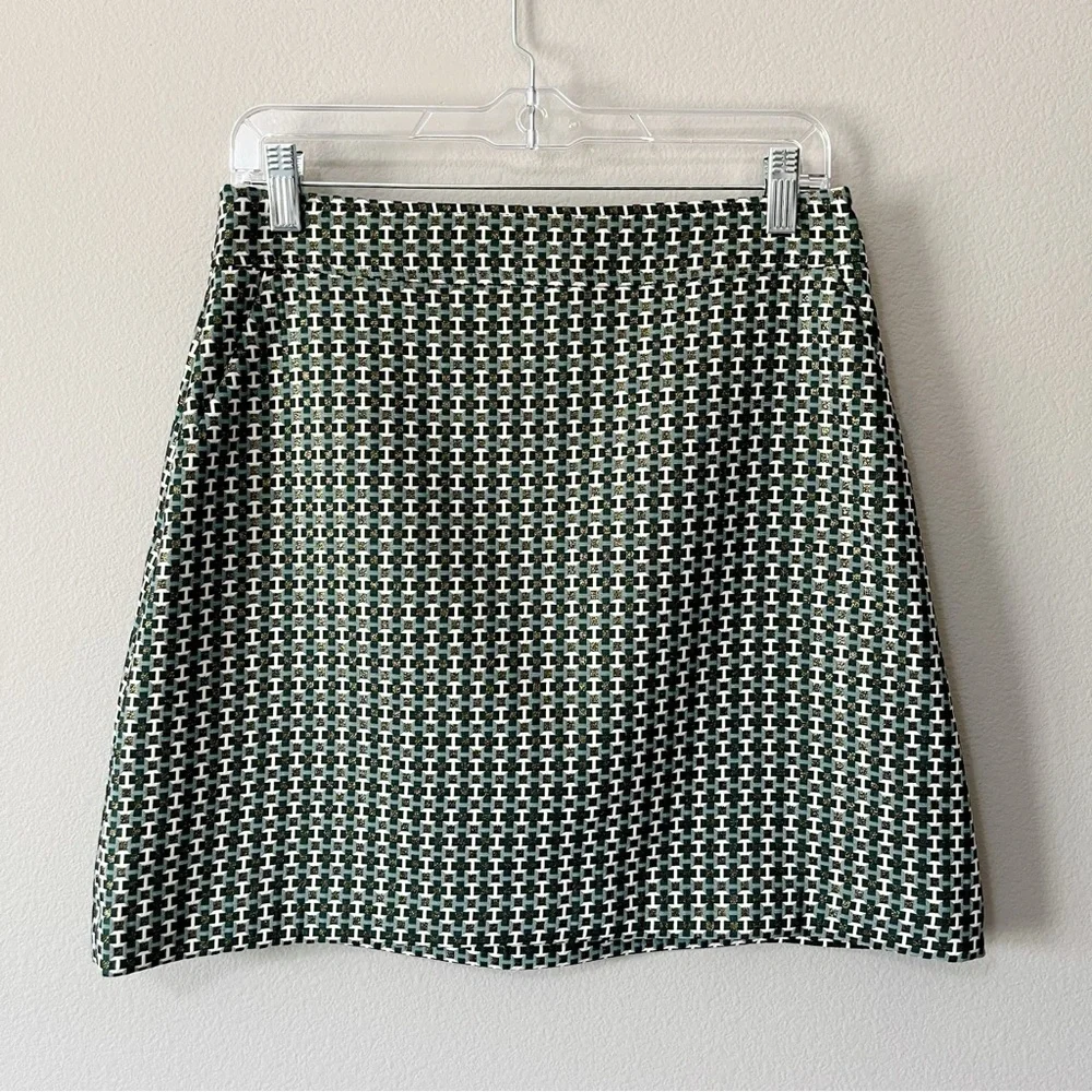 Boden NEW Women's Size US 8 A-Line Jacquard Mini Skirt Geometric Print Green